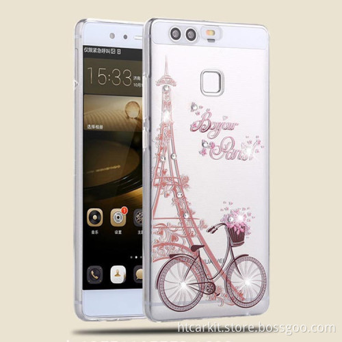 2016 latest High Quality Rhinestone transparent Soft tpu mobile case for huawei p9